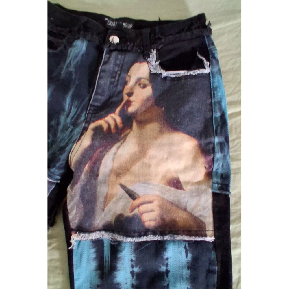 Dolls Kill Current Mood Into The Fantasy Renaissance Patchwork Jeans XS Goth Y2K - Picture 3 of 9